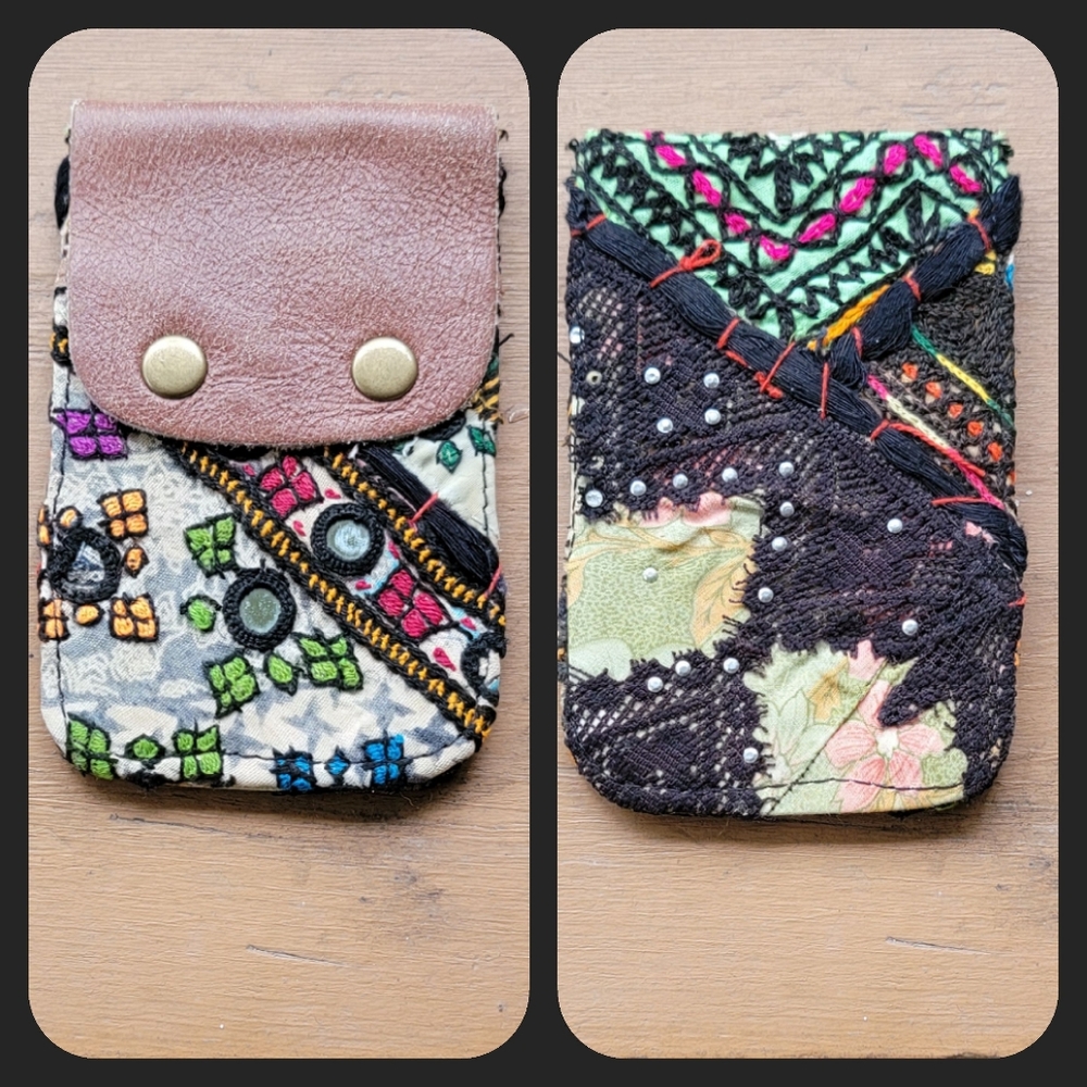🔮🎱 Free People Boho Embroidered Repurposed vtg banjara hippie Wallet card case